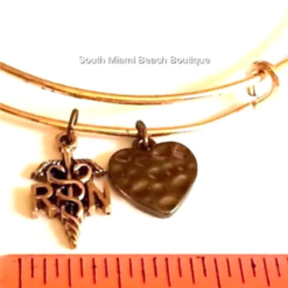 RN Caduceus Heart Nursing Charm Bracelet Graduation Gift Gold Copper Plated - Picture 4 of 5